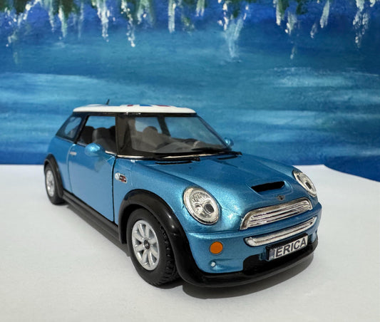 Your Name Blue Mini Cooper S Toy Car Model boy girl dad mom uncle grandad brother sister birthday gift present NEW cake topper Gift Sleeves