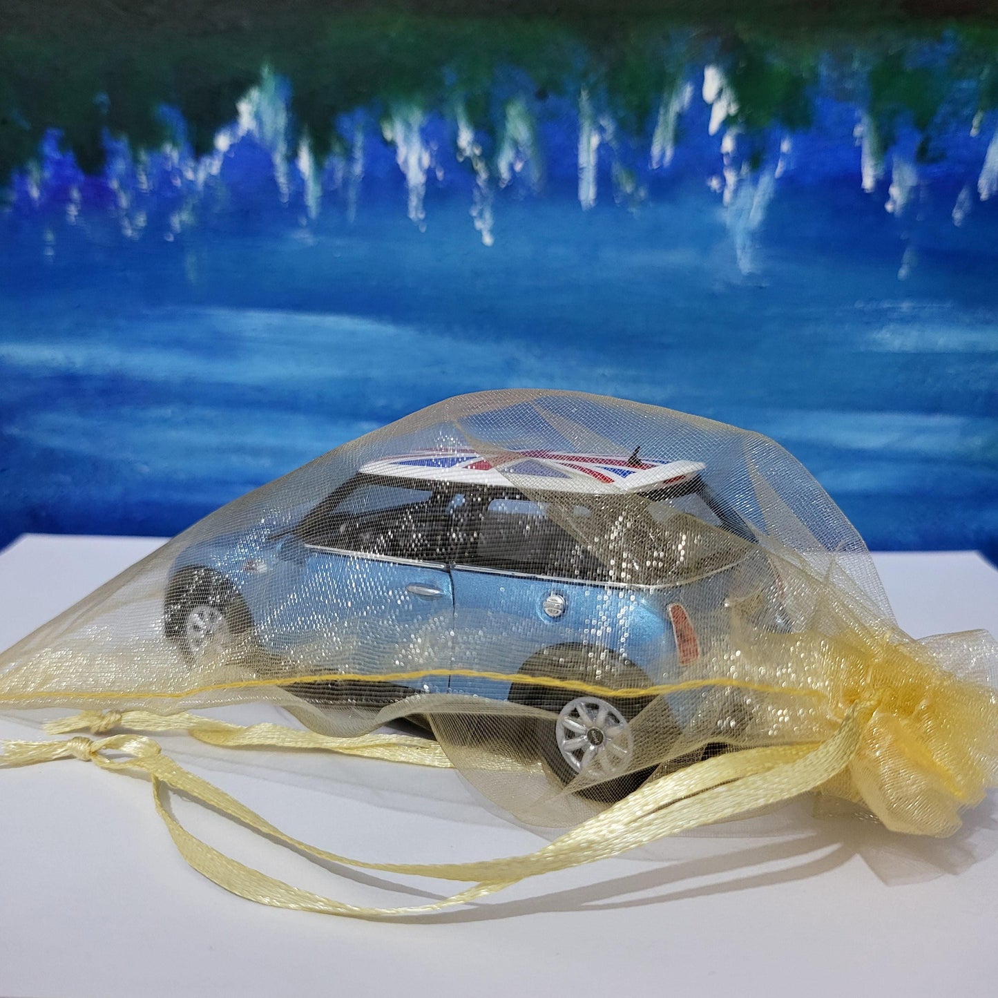 Your Name Blue Mini Cooper S Toy Car Model boy girl dad mom uncle grandad brother sister birthday gift present NEW cake topper Gift Sleeves