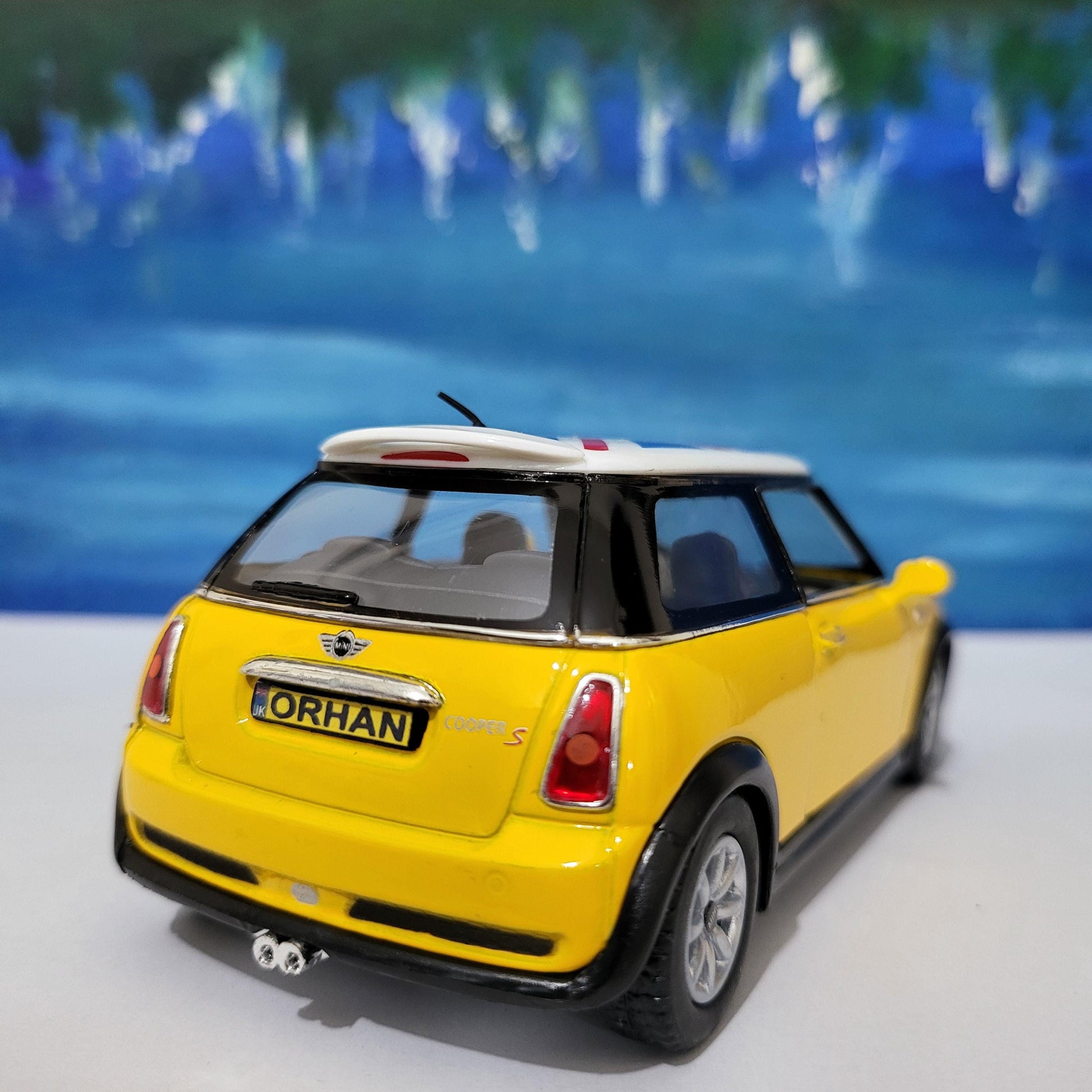 PERSONALIZED PLATES Yellow Mini Cooper S Toy Car Model boy girl dad mom uncle grandad brother sister birthday present NEW cake topper
