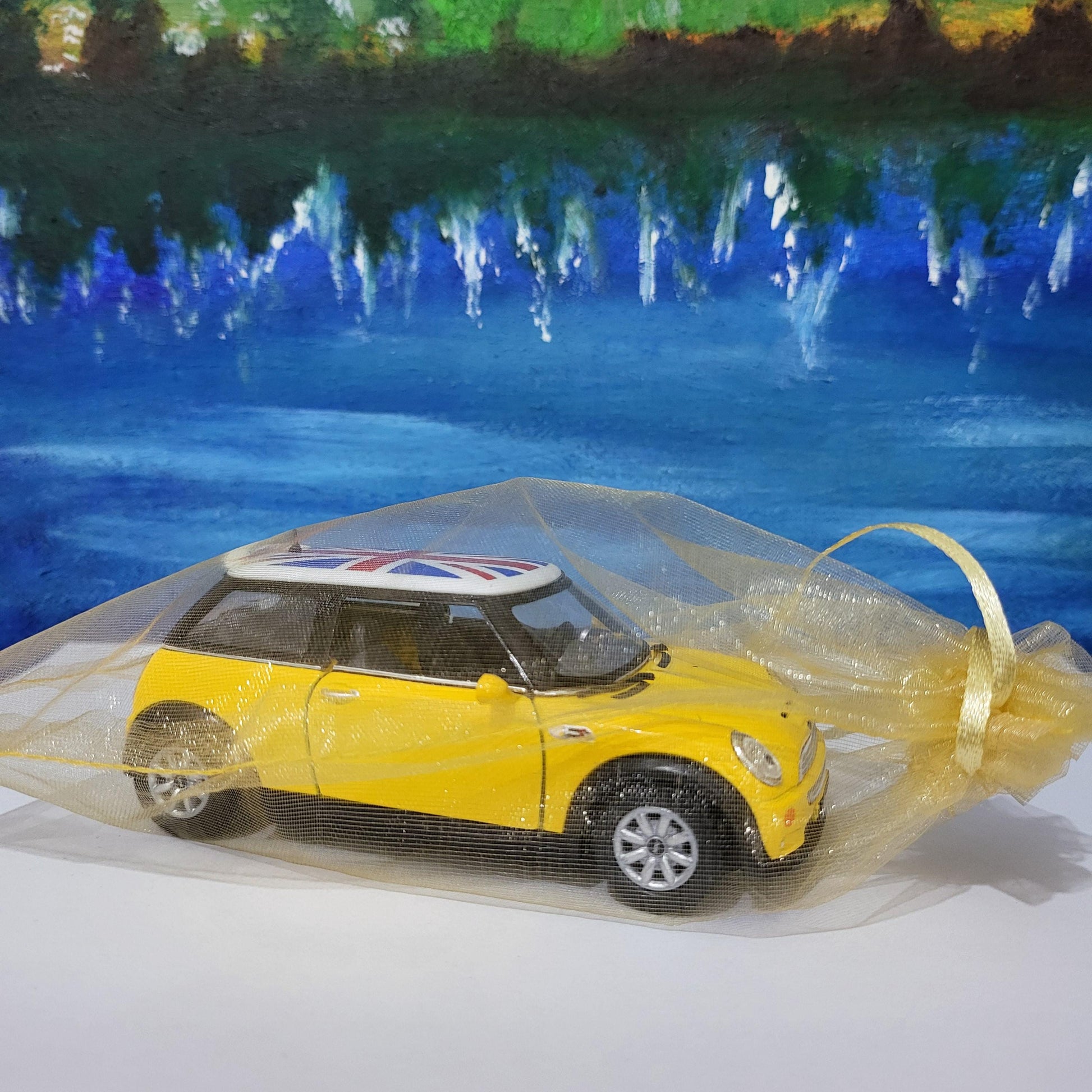 PERSONALIZED PLATES Yellow Mini Cooper S Toy Car Model boy girl dad mom uncle grandad brother sister birthday present NEW cake topper