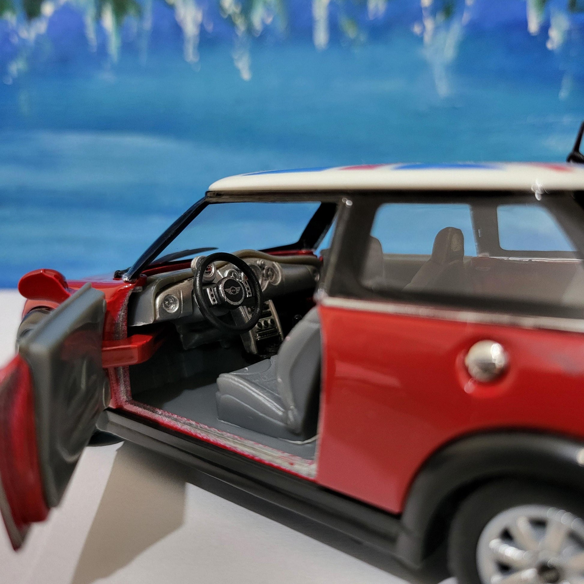 PERSONAL NAME PLATES for Red Mini Cooper S Model - 1/28 Scale Toy Car Gift - England Flag - Birthday Present for Dad, Mom, Kids Gift Sleeves