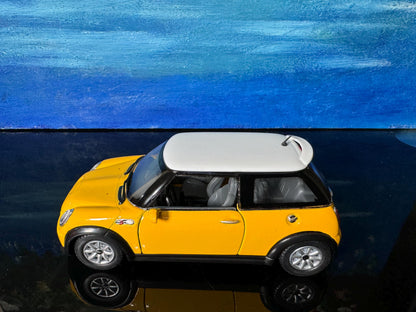Yellow Mini Cooper S Diecast Car 1:28 Scale – Collectible Model with Custom Name Plate, Toy Car Gift, Mini Cooper Model Display Gift Sleeves