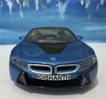 Custom Name BMW i8 Diecast Car Model - 1:43 Scale Black Germany Sports Toy - Rastar Collectible - Unique Gift for Car Enthusiasts Boxed