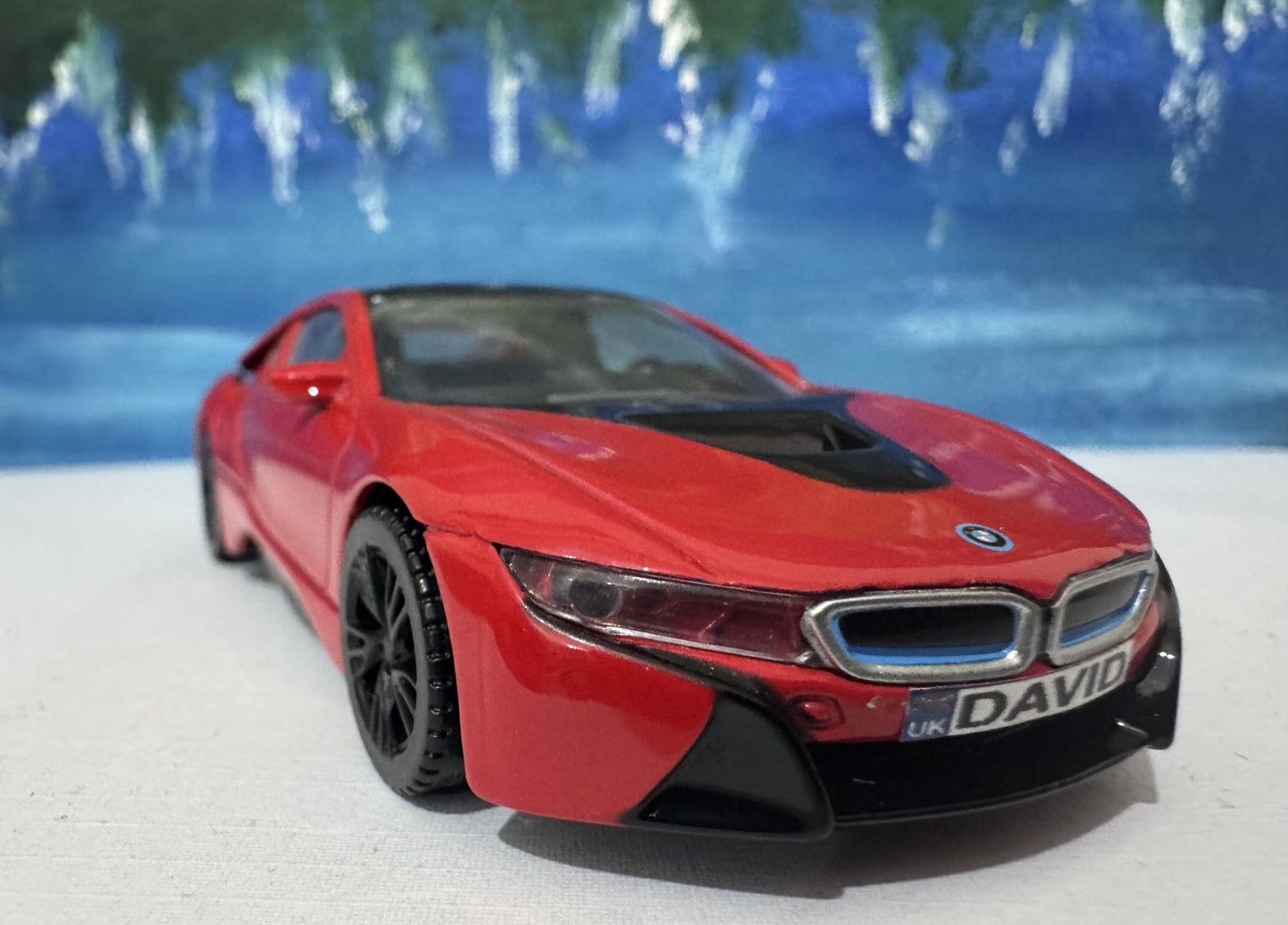 Personalized BMW i8 Model Car - 1:43 Scale Red Diecast Toy - Germany Sports Car by Rastar - Custom Name Gift for Kids & Adults New Boxed