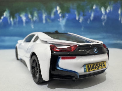 Custom Name BMW i8 Diecast Car Model - 1:43 Scale Blac Germany Sports Toy - Rastar Collectible - Unique Gift for Car Enthusiasts Boxed