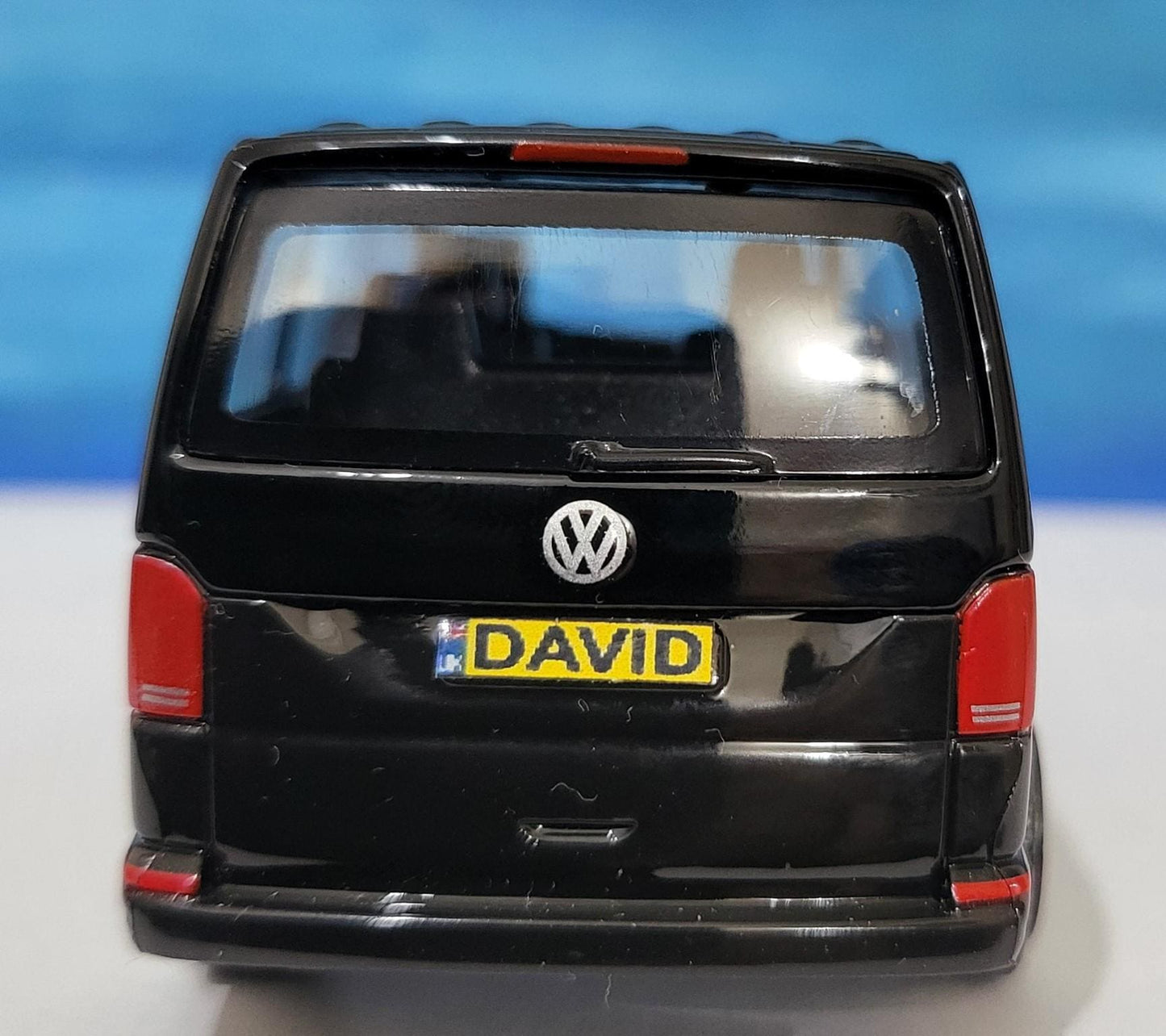 VW T6.1 Transporter Crew van Toy Car PERSONALISED PLATES 1:43 scale Model boy girl dad mom uncle grandad brother Birthday Easter gift Boxed