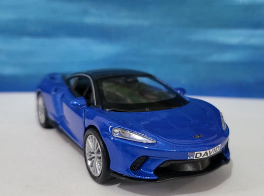 PERSONALISED Toy Car Plate - Blue McLaren GT Style - Birthday/Easter Gift for Dad, Boy, Girl, grandad - Custom Number Plate - Boxed Present