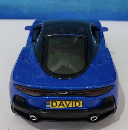 PERSONALISED Toy Car Plate - Blue McLaren GT Style - Birthday/Easter Gift for Dad, Boy, Girl, grandad - Custom Number Plate - Boxed Present