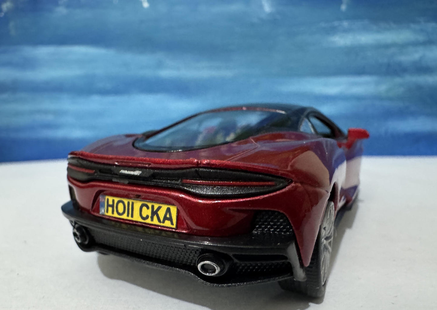 PERSONALISED Toy Car Plate - Red McLaren GT Style - Birthday/Easter Gift for Dad, Boy, Girl, grandad - Custom Number Plate - Boxed Present