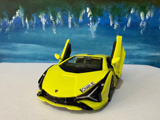 Neon Yellow Lamborghini Sian FKP 37 Licensed Model Car, Personalised Plate, Gift for Boy, Girl, Dad, Mom, Grandad Birthday, Easter gift Box