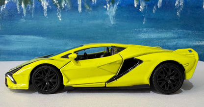 Neon Yellow Lamborghini Sian FKP 37 Licensed Model Car, Personalised Plate, Gift for Boy, Girl, Dad, Mom, Grandad Birthday, Easter gift Box