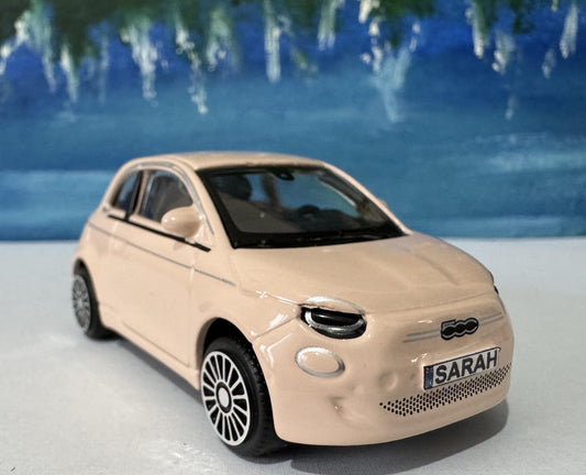 Personalised Plate Light Rose/Pinl FIAT 500e Toy Car - 1:43 Scale Model-Gift for Boy, Girl, Dad, Mom, Uncle, Grandad - Birthday Gift Boxed