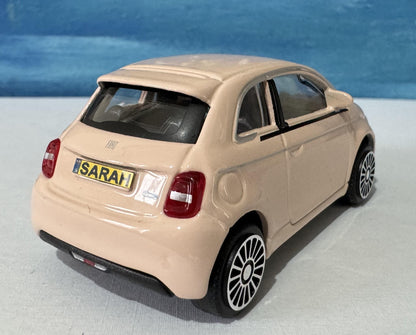 Personalised Plate Light Rose/Pinl FIAT 500e Toy Car - 1:43 Scale Model-Gift for Boy, Girl, Dad, Mom, Uncle, Grandad - Birthday Gift Boxed