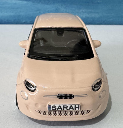 Personalised Plate Light Rose/Pinl FIAT 500e Toy Car - 1:43 Scale Model-Gift for Boy, Girl, Dad, Mom, Uncle, Grandad - Birthday Gift Boxed