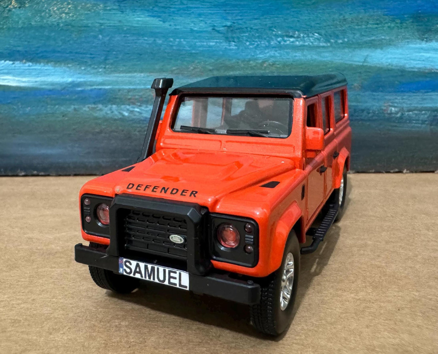 PERSONALISED PLATES Landrover Defender Toy Car Model boy girl dad mom uncle grandad brother birthday cake topper gift present NEW Boxed