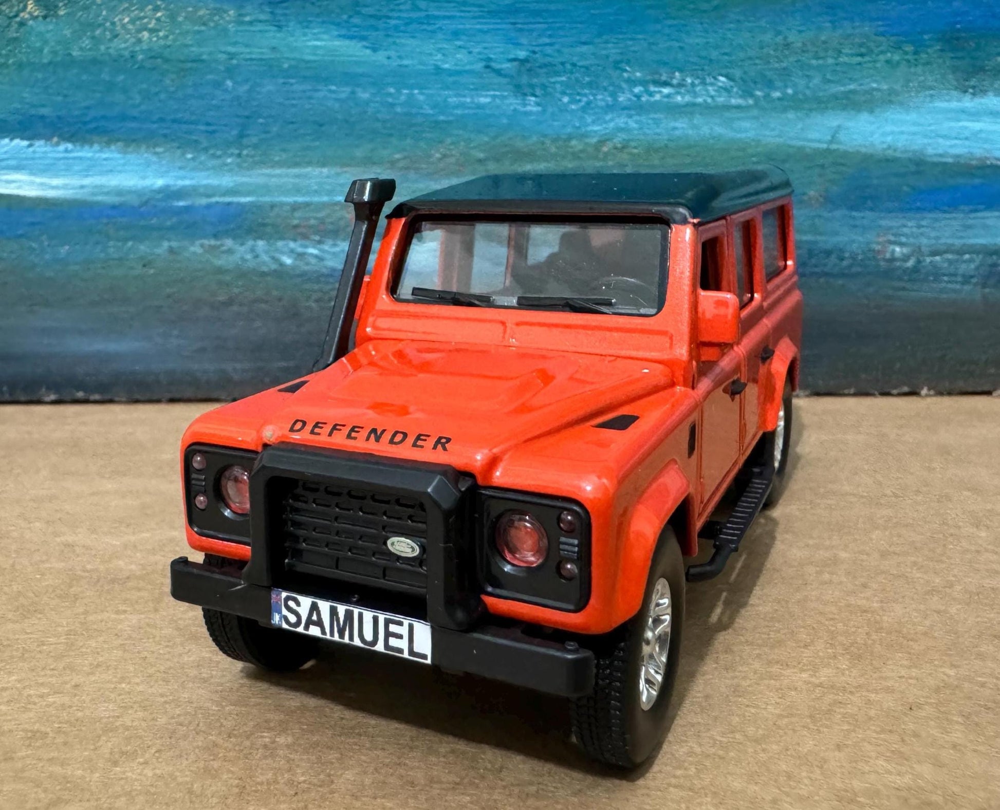 PERSONALISED PLATES Landrover Defender Toy Car Model boy girl dad mom uncle grandad brother birthday cake topper gift present NEW Boxed