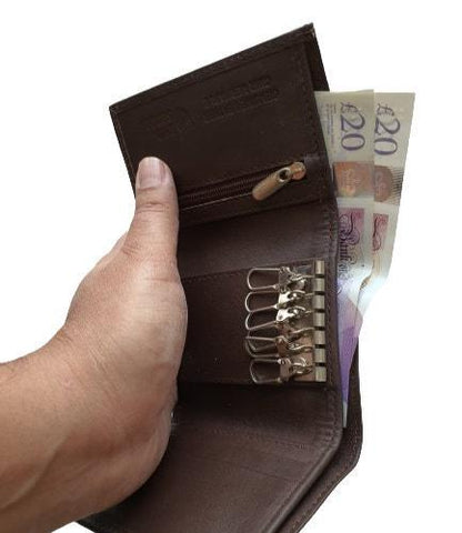 Genuine Leather Key Holder Wallet – 6 Hook with Key Ring, Coin & Notes Pocket – Gift for Men, Boys – Present Idea, Gift Boxed