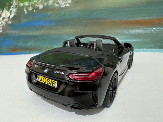 PERSONALISED PLATES Licensed Black BMW Z4 M40i Toy Car Model boy girl dad mom uncle grandad brother Easter birthday gift present New!