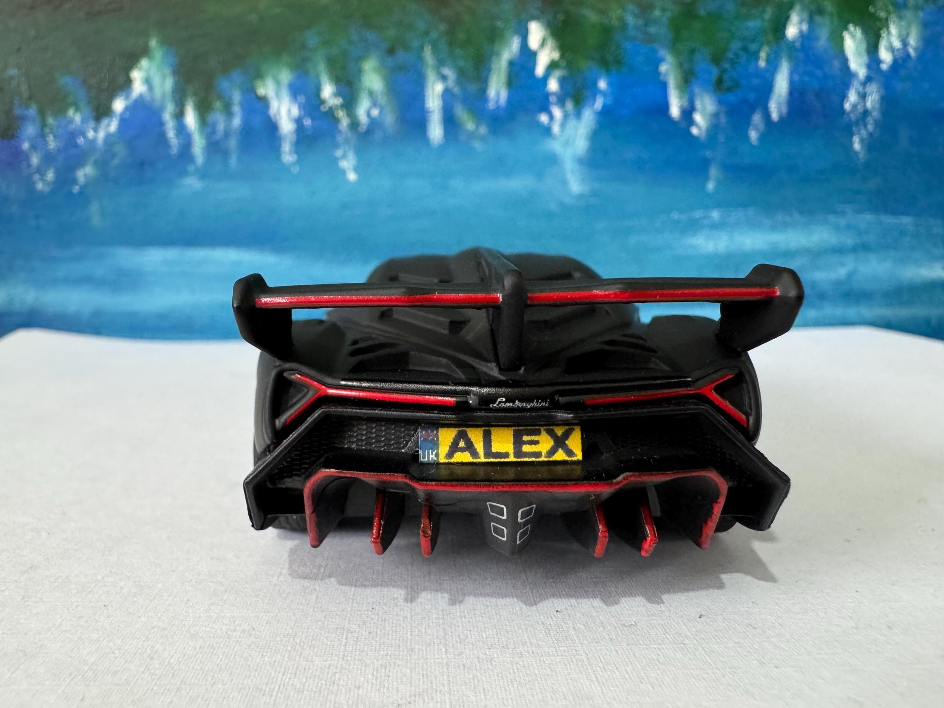 Personalized Name PlateLicense Lamborghini Veneno Toy Car, Pull Back Action 1:32 Scale Model Gift for Boys, Dad, Men - Includes Gift Sleeves