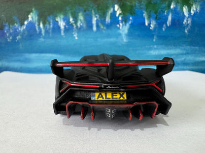 Personalized Name PlateLicense Lamborghini Veneno Toy Car, Pull Back Action 1:32 Scale Model Gift for Boys, Dad, Men - Includes Gift Sleeves