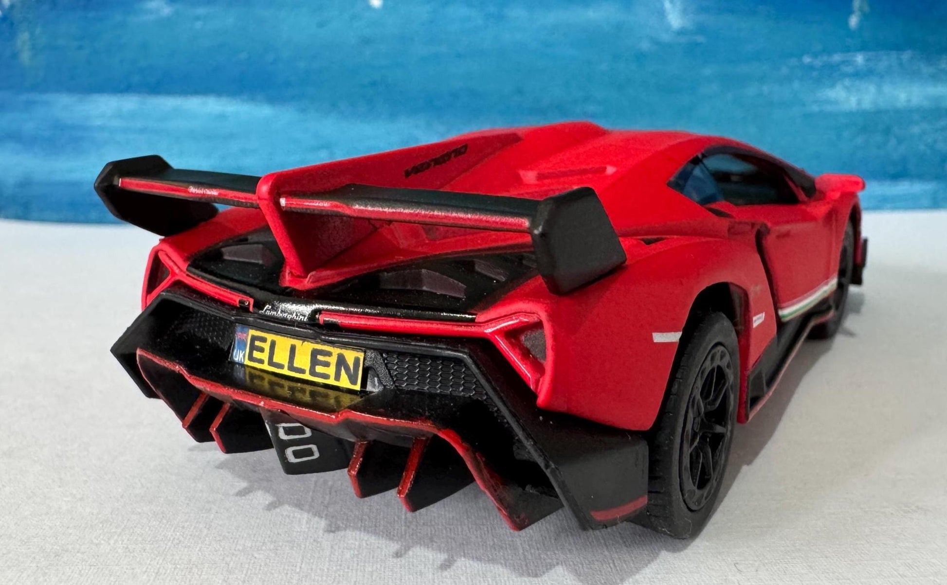 Personalized Name PlateLicense Lamborghini Veneno Toy Car, Pull Back Action 1:32 Scale Model Gift for Boys, Dad, Men - Includes Gift Sleeves