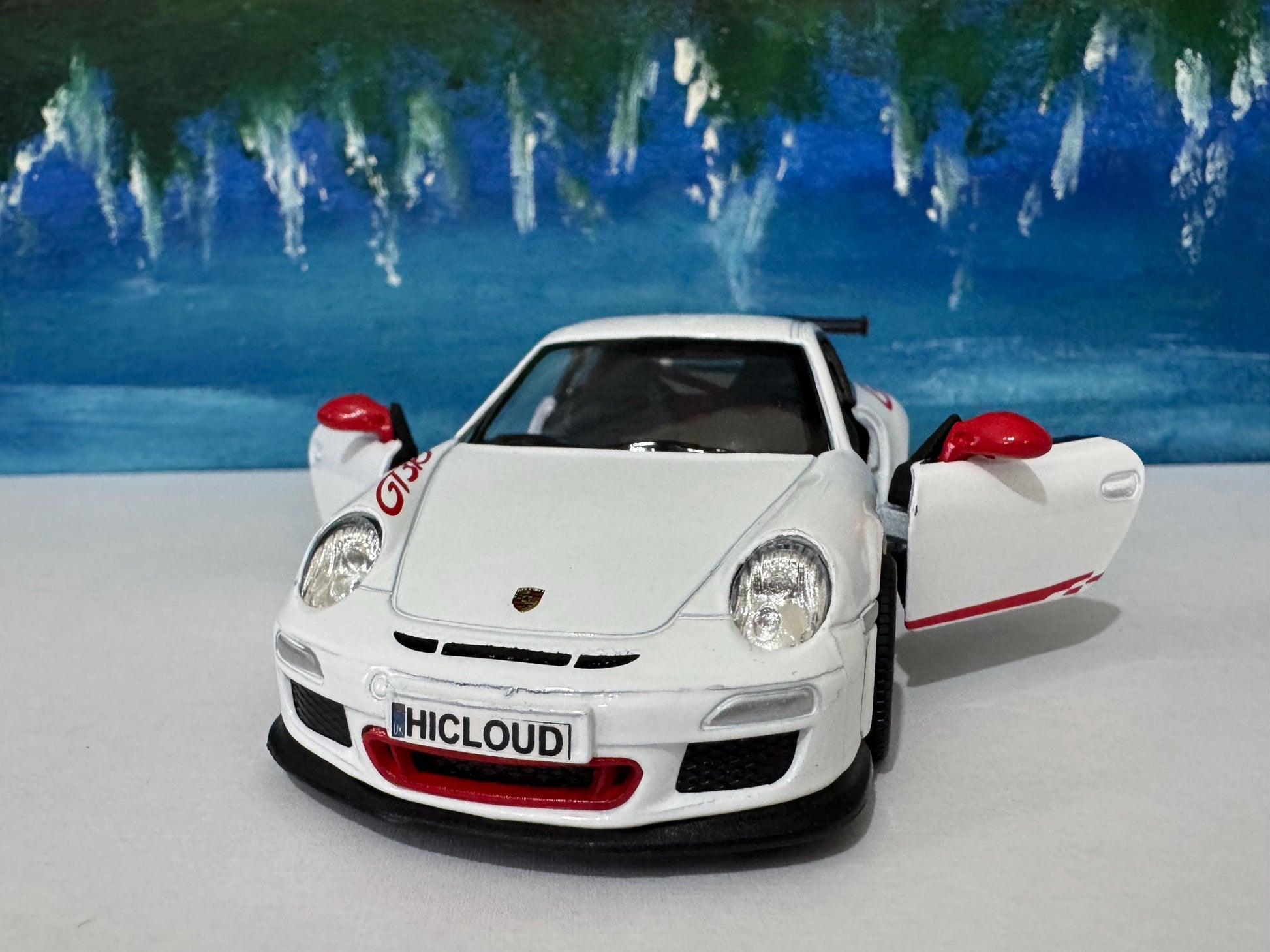 White Porsche GT3 RS Model Car ANY NAME boy girl husband wife uncle cousin, nephew, niece brother wedding gift cake toppers - Sleeves