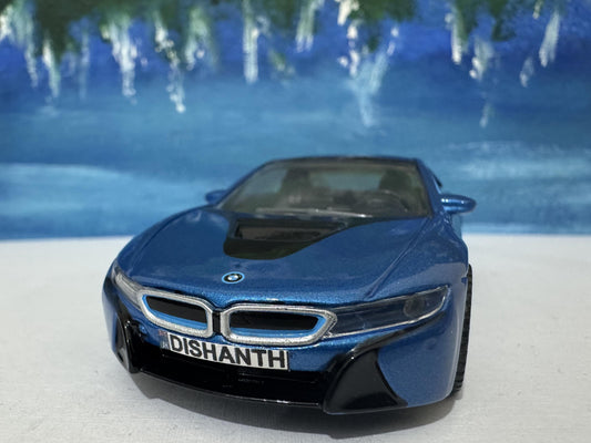 Custom Name BMW i8 Diecast Car Model - 1:43 Scale Black Germany Sports Toy - Rastar Collectible - Unique Gift for Car Enthusiasts Boxed