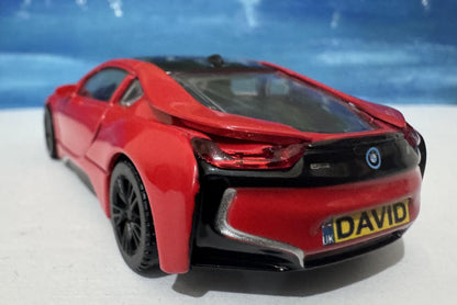 Personalized BMW i8 Model Car - 1:43 Scale Red Diecast Toy - Germany Sports Car by Rastar - Custom Name Gift for Kids & Adults New Boxed