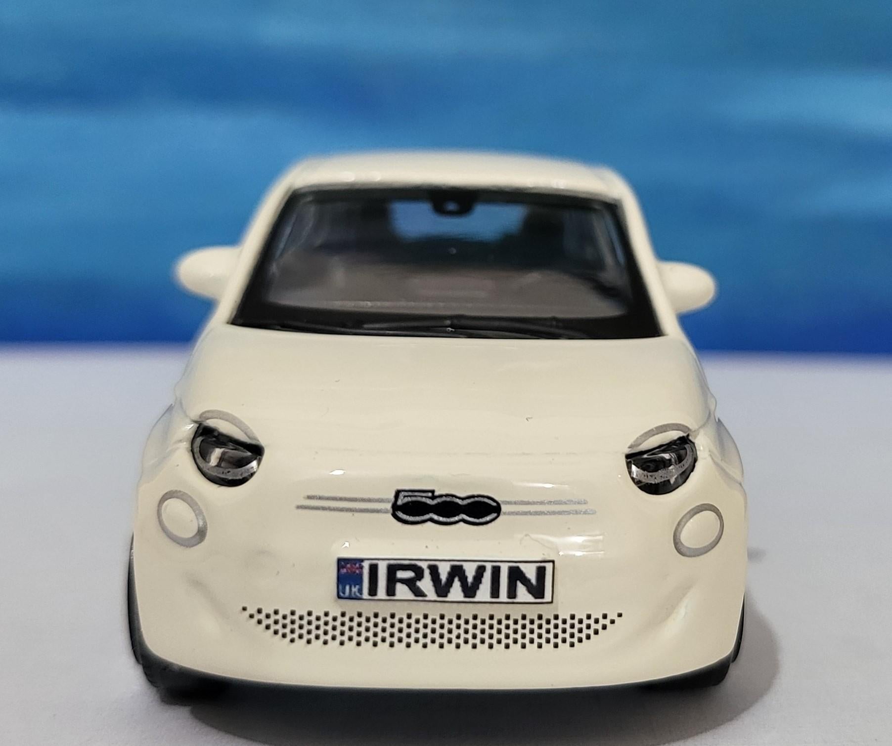 Personalised Plate FIAT 500e Toy Car - 1:43 Scale Model-Gift for Boy, Girl, Dad, Mom, Uncle, Ant, Grandad - Birthday, White - New Boxed