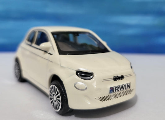 Personalised Plate FIAT 500e Toy Car - 1:43 Scale Model-Gift for Boy, Girl, Dad, Mom, Uncle, Ant, Grandad - Birthday, White - New Boxed