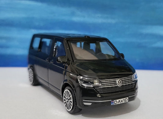 VW T6.1 Transporter Crew van Toy Car PERSONALISED PLATES 1:43 scale Model boy girl dad mom uncle grandad brother Birthday Easter gift Boxed