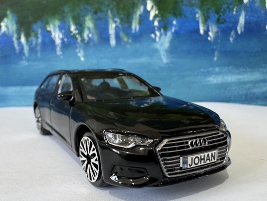 Audi A6 1:43 Scale Model Car - Custom License Plate | Personalized Gift for Dad, Kids, Boy, men, Collectors | Die-Cast Toy with Box Black