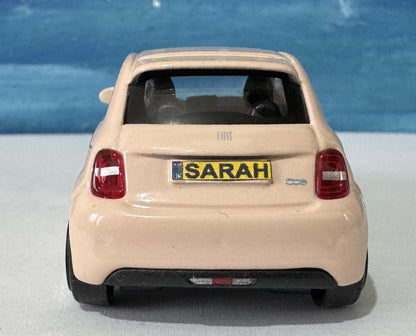 Personalised Plate Light Rose/Pinl FIAT 500e Toy Car - 1:43 Scale Model-Gift for Boy, Girl, Dad, Mom, Uncle, Grandad - Birthday Gift Boxed
