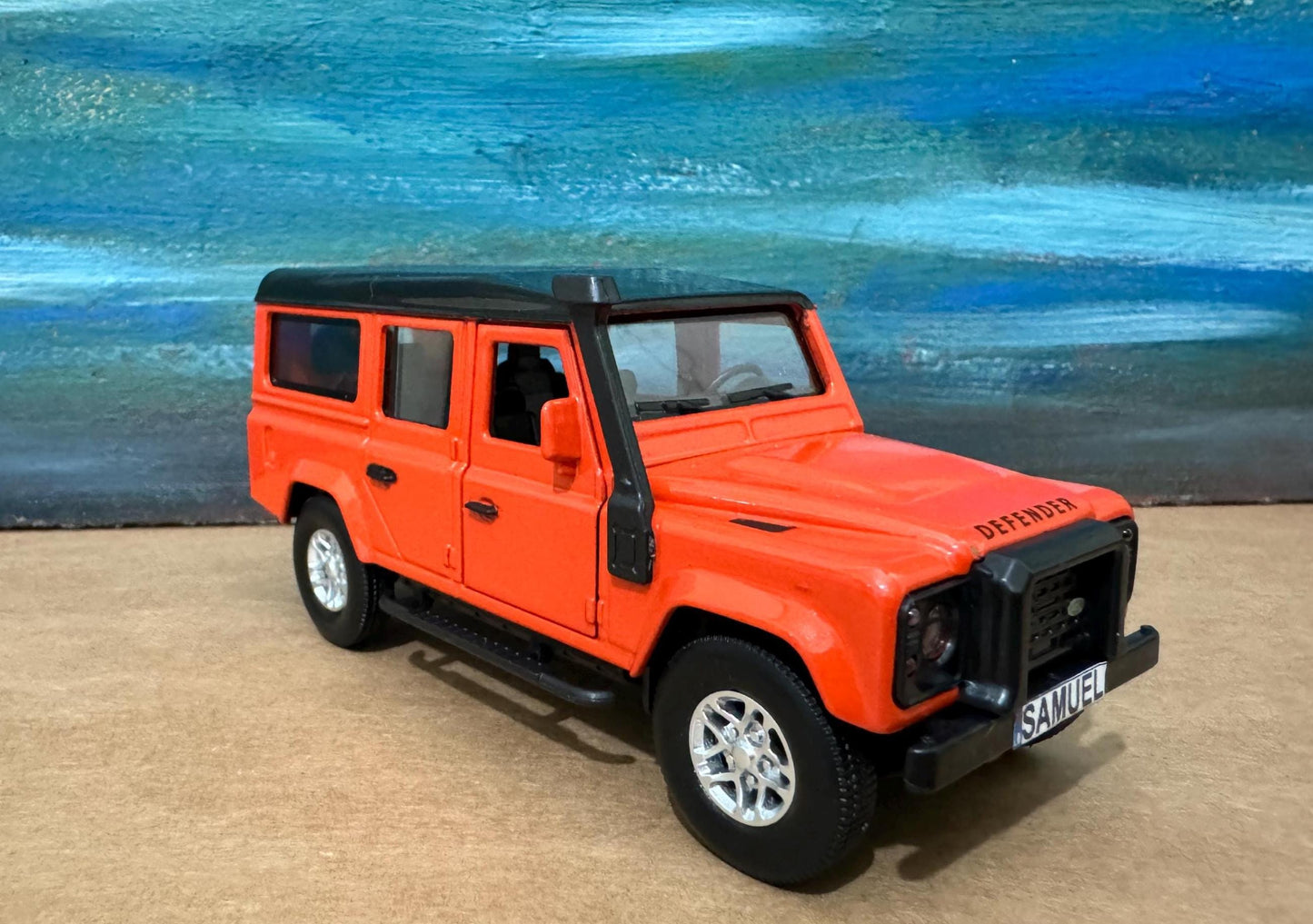 PERSONALISED PLATES Landrover Defender Toy Car Model boy girl dad mom uncle grandad brother birthday cake topper gift present NEW Boxed