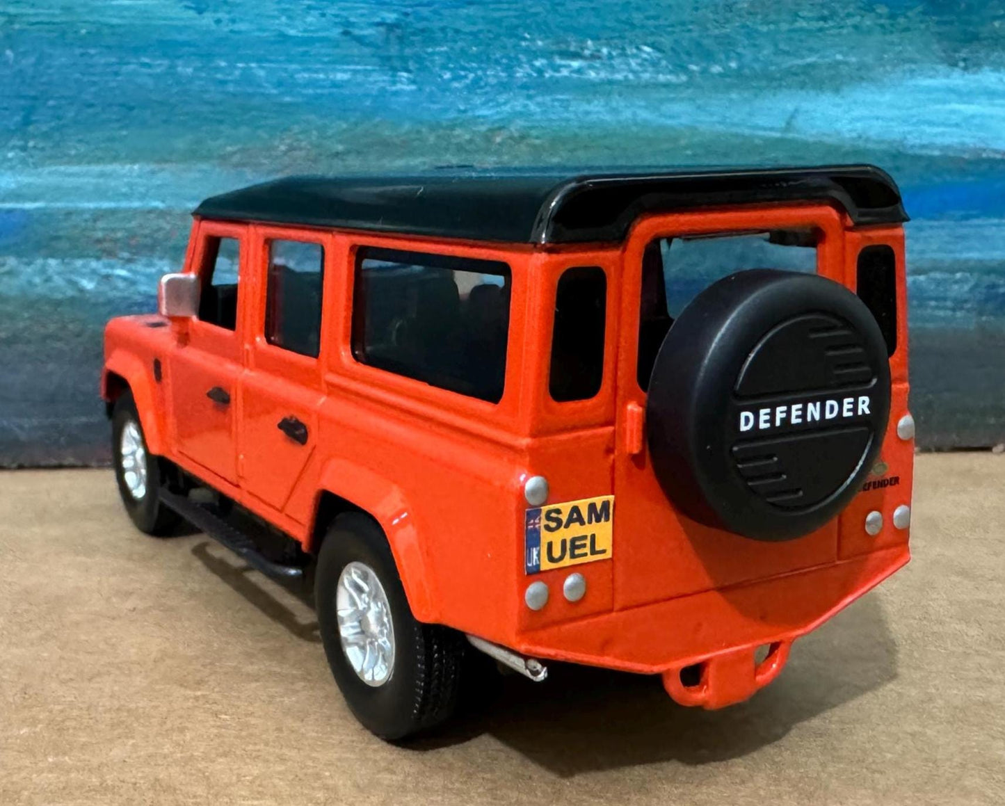 PERSONALISED PLATES Landrover Defender Toy Car Model boy girl dad mom uncle grandad brother birthday cake topper gift present NEW Boxed