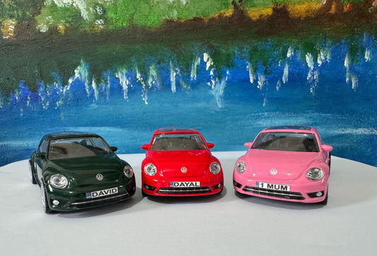 Personalised VW Volkswagen Beetle Toy Car, 1:43 Scale Model–Gift for Boy, Girl, Dad, Mom, Grandad, Birthday - Easter gift, 4 Colours, Boxed
