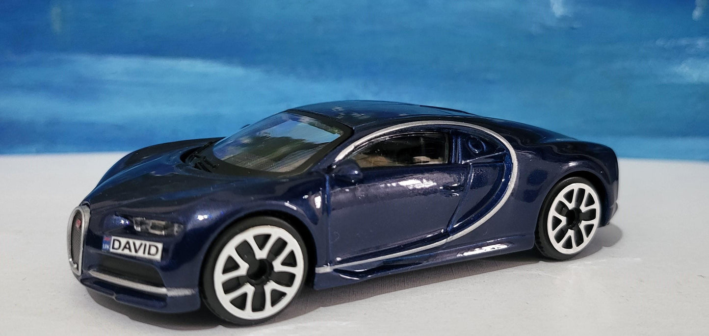 Bugatti Chiron Blue 1:43 Scale Toy Car Model – Custom Plates – Gift for Boy, Girl, Dad, Mom, Uncle, Grandad – Birthday or Christmas Present
