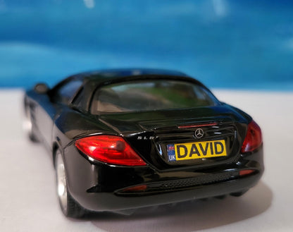 Personalized Name Plate for Mercedes McLaren SLR | 1:43 Black Diecast Model Car | Custom Miniature Toy | Perfect Gift for Collectors