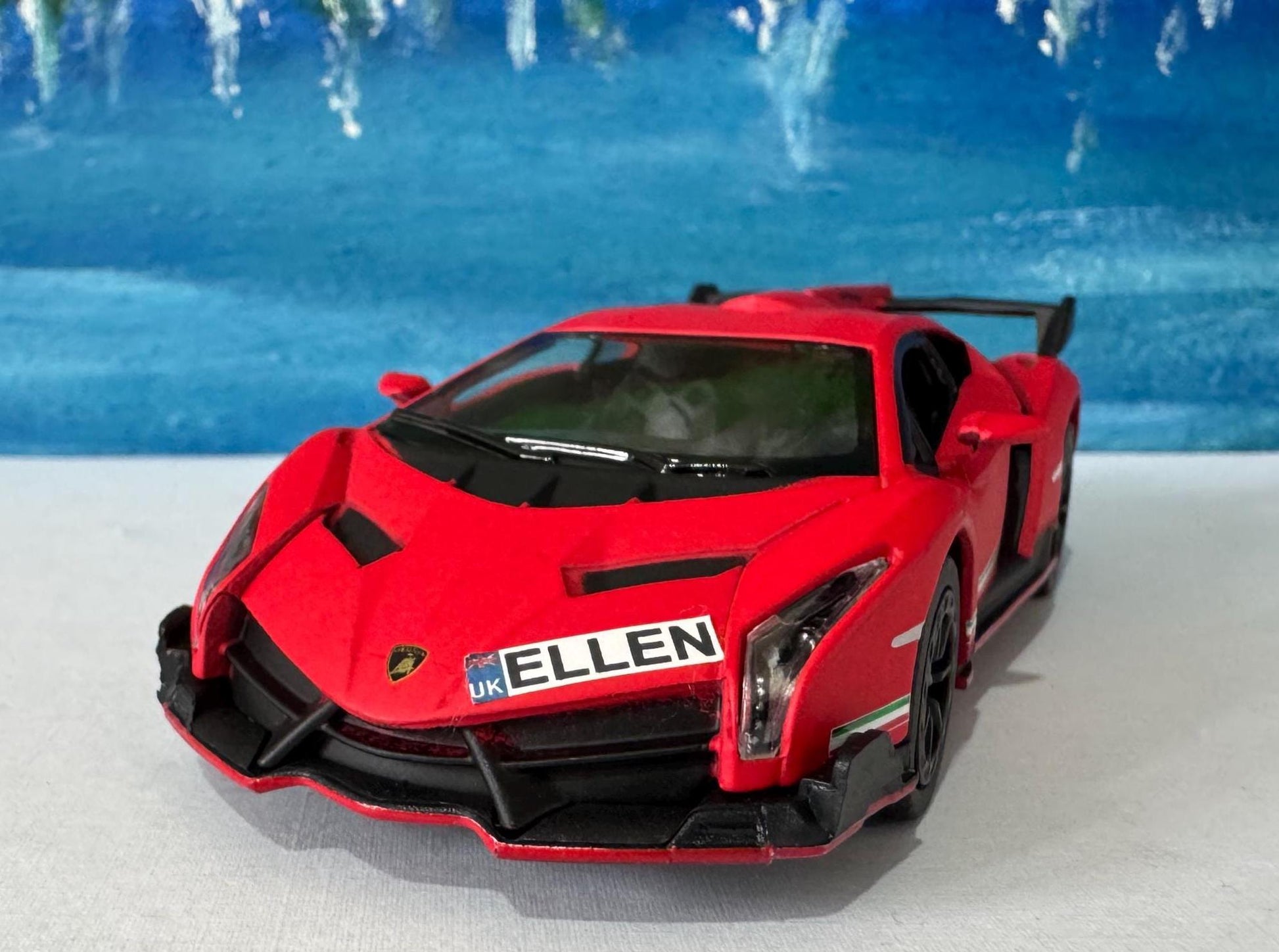 Personalized Name PlateLicense Lamborghini Veneno Toy Car, Pull Back Action 1:32 Scale Model Gift for Boys, Dad, Men - Includes Gift Sleeves