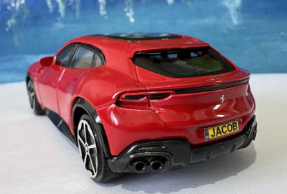 Ferrari Purosangue 1:43 Scale Diecast Model - Custom Name Plate | Personalized Collectible Car | Gift for Ferrari Fans, man, boy Boxed