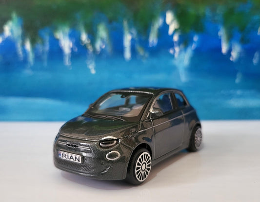 Personalised Plate FIAT 500e Toy Car - 1:43 Scale Model-Gift for Boy, Girl, Dad, Mom, Uncle, Grandad - Birthday, Metallic Grey - New Boxed
