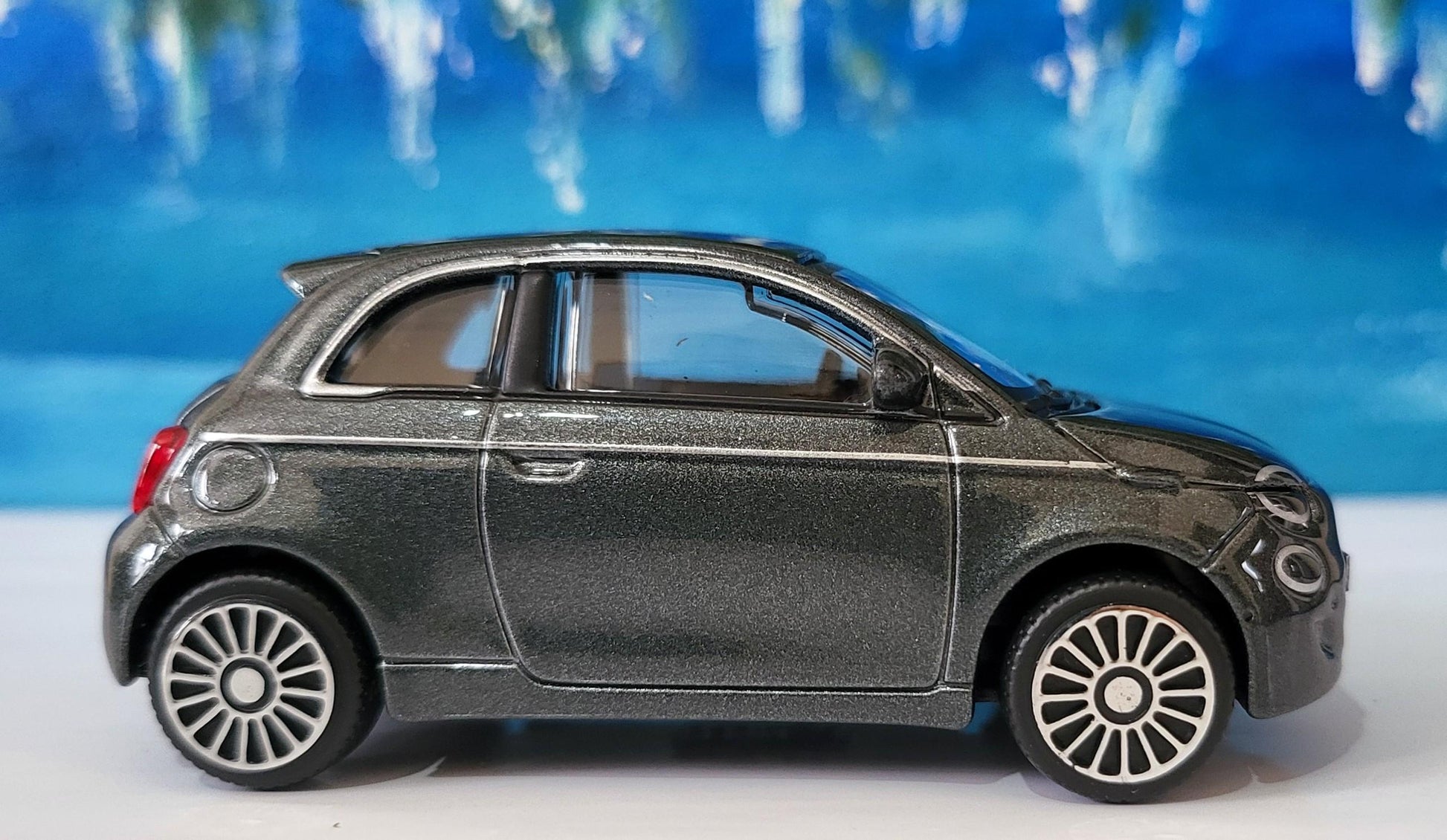 Personalised Plate FIAT 500e Toy Car - 1:43 Scale Model-Gift for Boy, Girl, Dad, Mom, Uncle, Grandad - Birthday, Metallic Grey - New Boxed