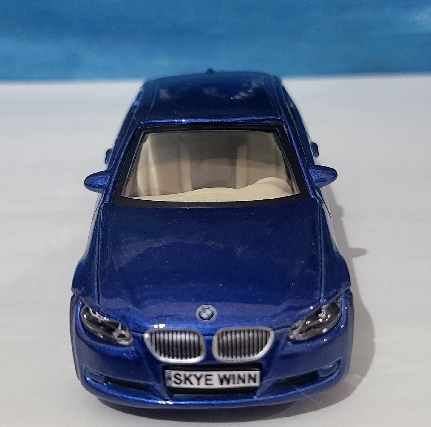 PERSONALISED PLATES Blue BMW 335I Toy Car Model boy girl dad mom uncle grandad brother Easter birthday gift present New! Boxed