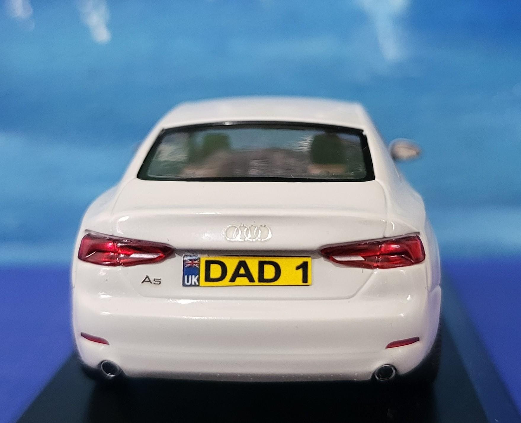 Personalized name plate 1:43 Audi A5 Coupe 2017 Glacier White SPARK Diecast Car Model, Highly Detailed Collectible in Display Case & Boxed