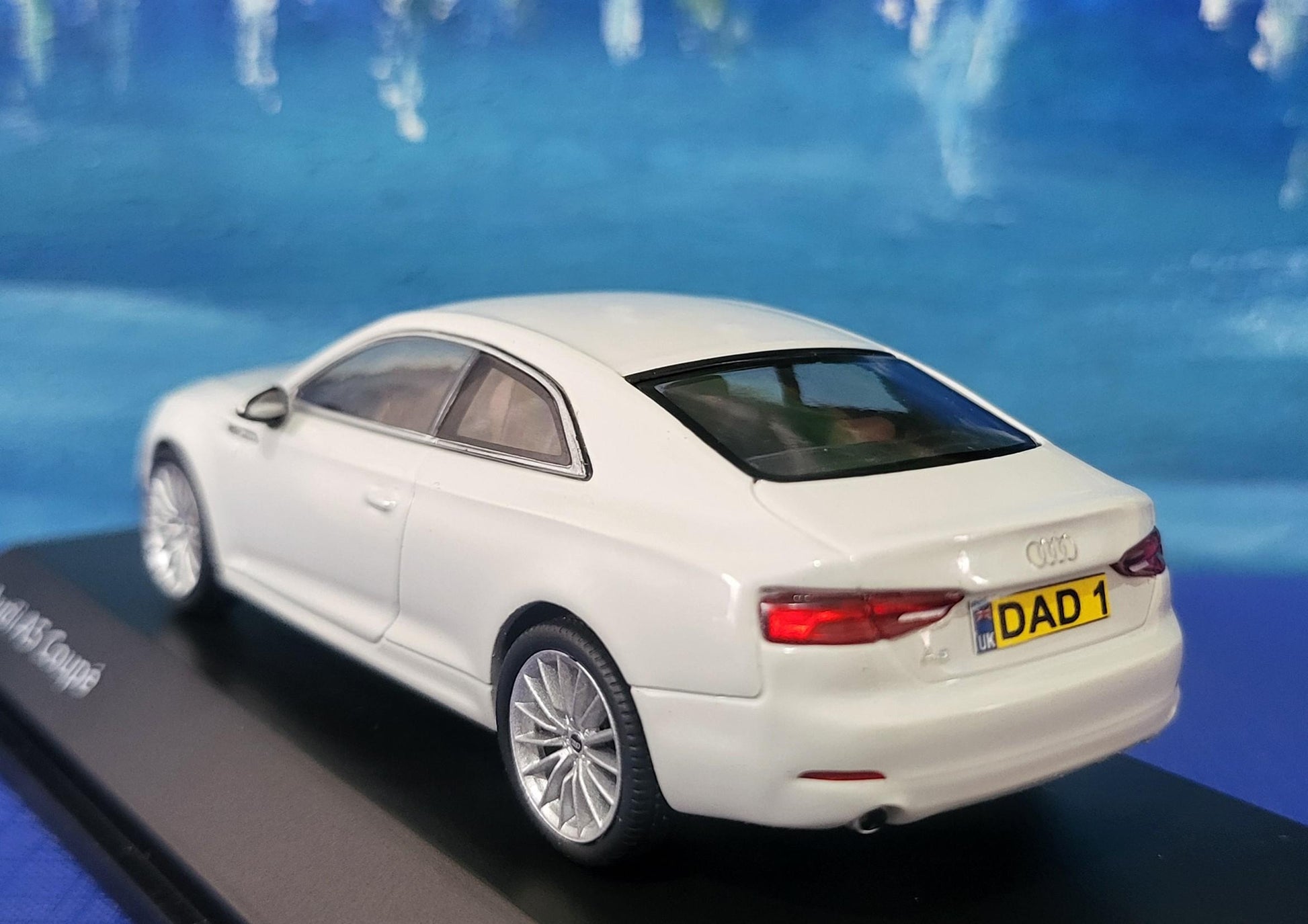 Personalized name plate 1:43 Audi A5 Coupe 2017 Glacier White SPARK Diecast Car Model, Highly Detailed Collectible in Display Case & Boxed