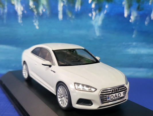 Personalized name plate 1:43 Audi A5 Coupe 2017 Glacier White SPARK Diecast Car Model, Highly Detailed Collectible in Display Case & Boxed