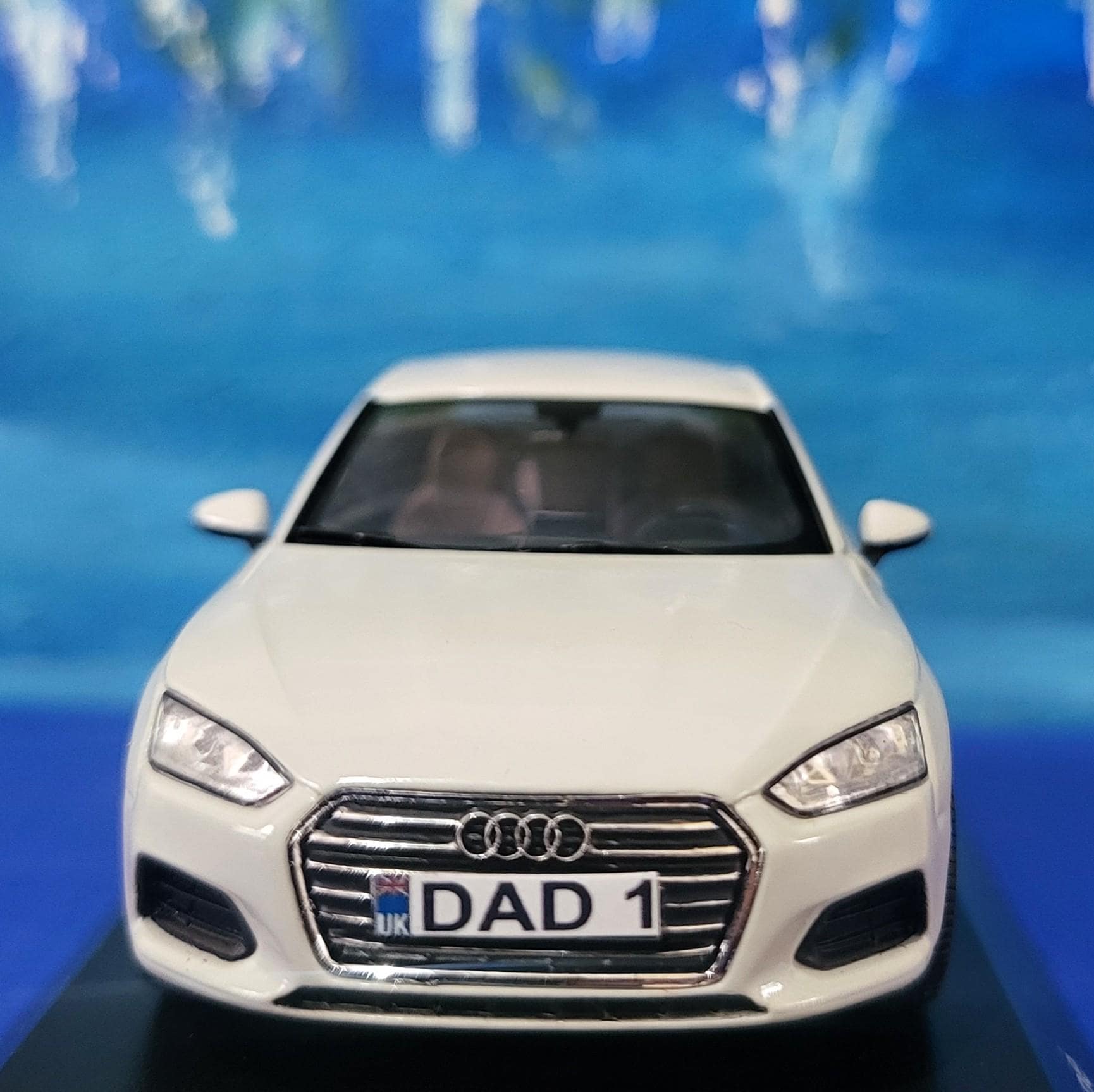 Personalized name plate 1:43 Audi A5 Coupe 2017 Glacier White SPARK Diecast Car Model, Highly Detailed Collectible in Display Case & Boxed