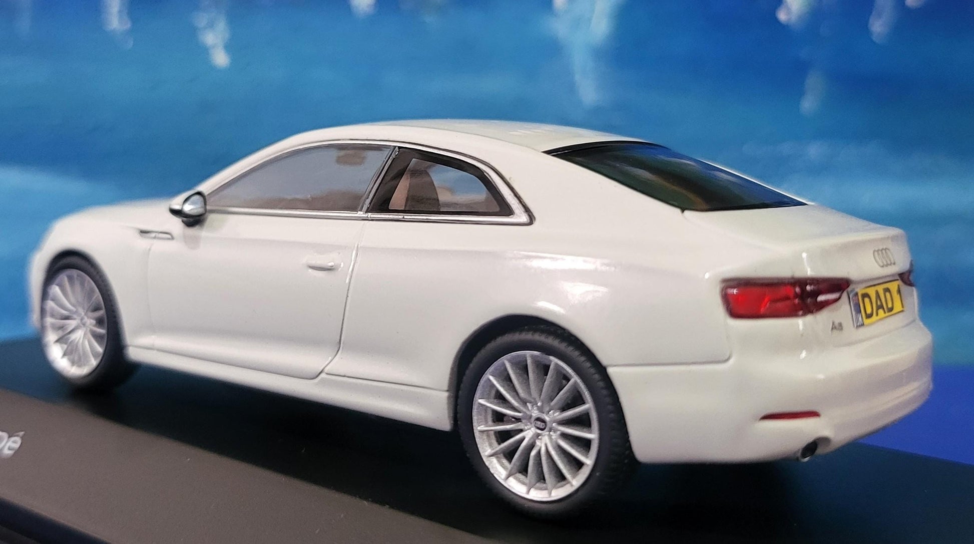 Personalized name plate 1:43 Audi A5 Coupe 2017 Glacier White SPARK Diecast Car Model, Highly Detailed Collectible in Display Case & Boxed