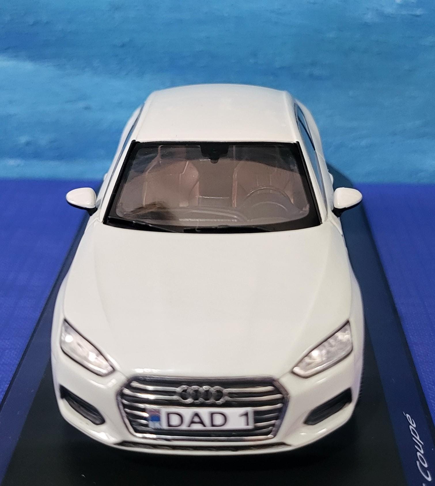 Personalized name plate 1:43 Audi A5 Coupe 2017 Glacier White SPARK Diecast Car Model, Highly Detailed Collectible in Display Case & Boxed
