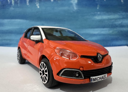 Personalised Renault CAPTUR Toy Car 1:43 Scale - Custom Name Plate - Gift for Boy, Girl, Dad, Mom, Birthday, Christmas Orange Boxed.